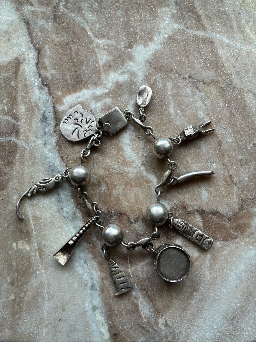 Taxco Sterling Silver Charm Bracelet by Far Fan